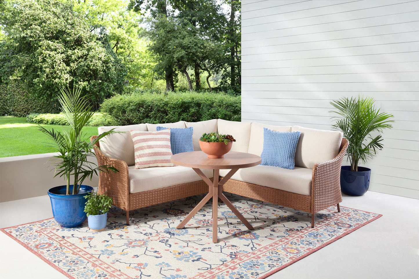 Mainstays Chelsea Outdoor Patio 4-Pieces Sectional Dining Set, Blue