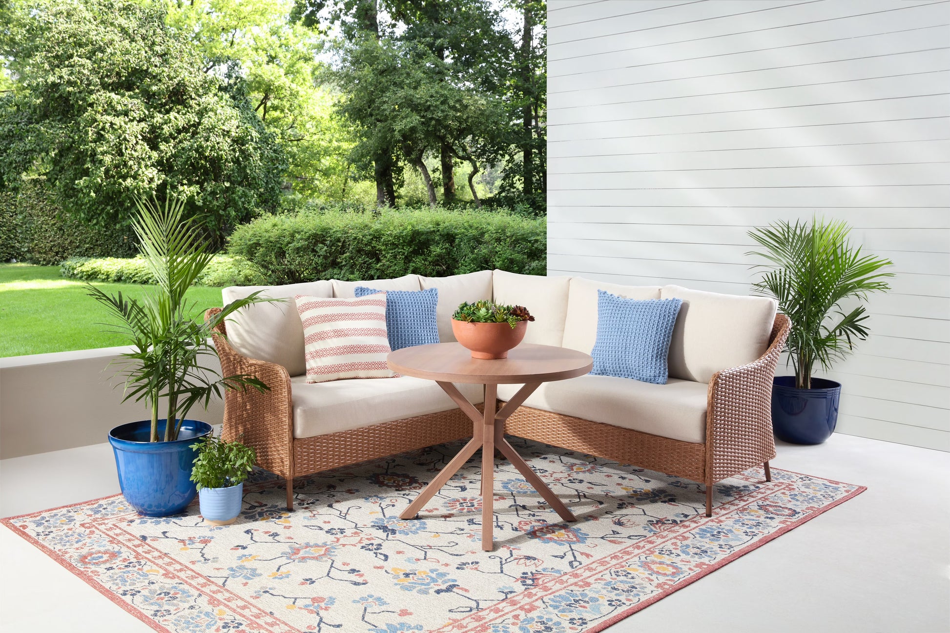 Mainstays Chelsea Outdoor Patio 4-Pieces Sectional Dining Set, Blue