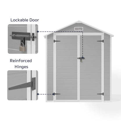 Asofer 6x4 FT Resin Storage Shed, Plastic Outdoor Shed with FloorSide Window, Lockable Door for Backyard, Garden, Patio, Gray