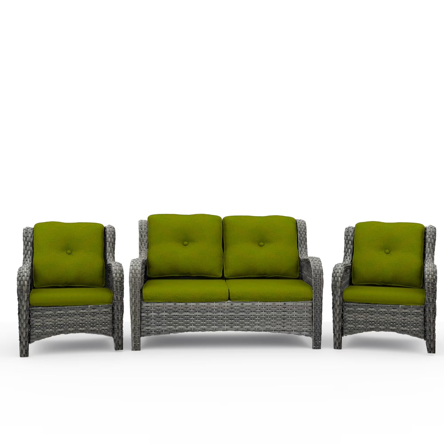 MeetLeisure 3 Pieces Outdoor Furniture Patio Furniture Set with One 3-Seat Sofa, Two ArmChairs, Navy