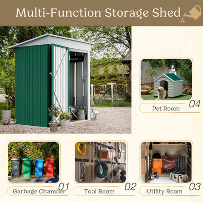 Vineego Metal Outdoor Storage Shed 5FT x 3FT, Steel Utility Tool Shed Storage House with Door & Lock, for Backyard Outdoor Patio,Green