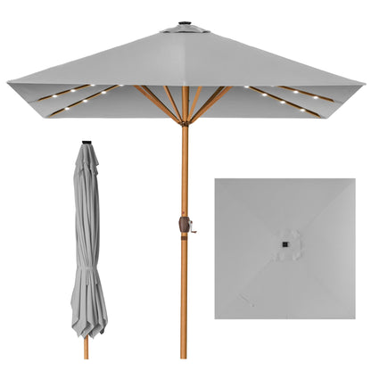 Best Choice Products 9ft Deep Square Solar LED Lighted Patio Umbrella w/Woodgrain Pattern, UV-Resistant - Black