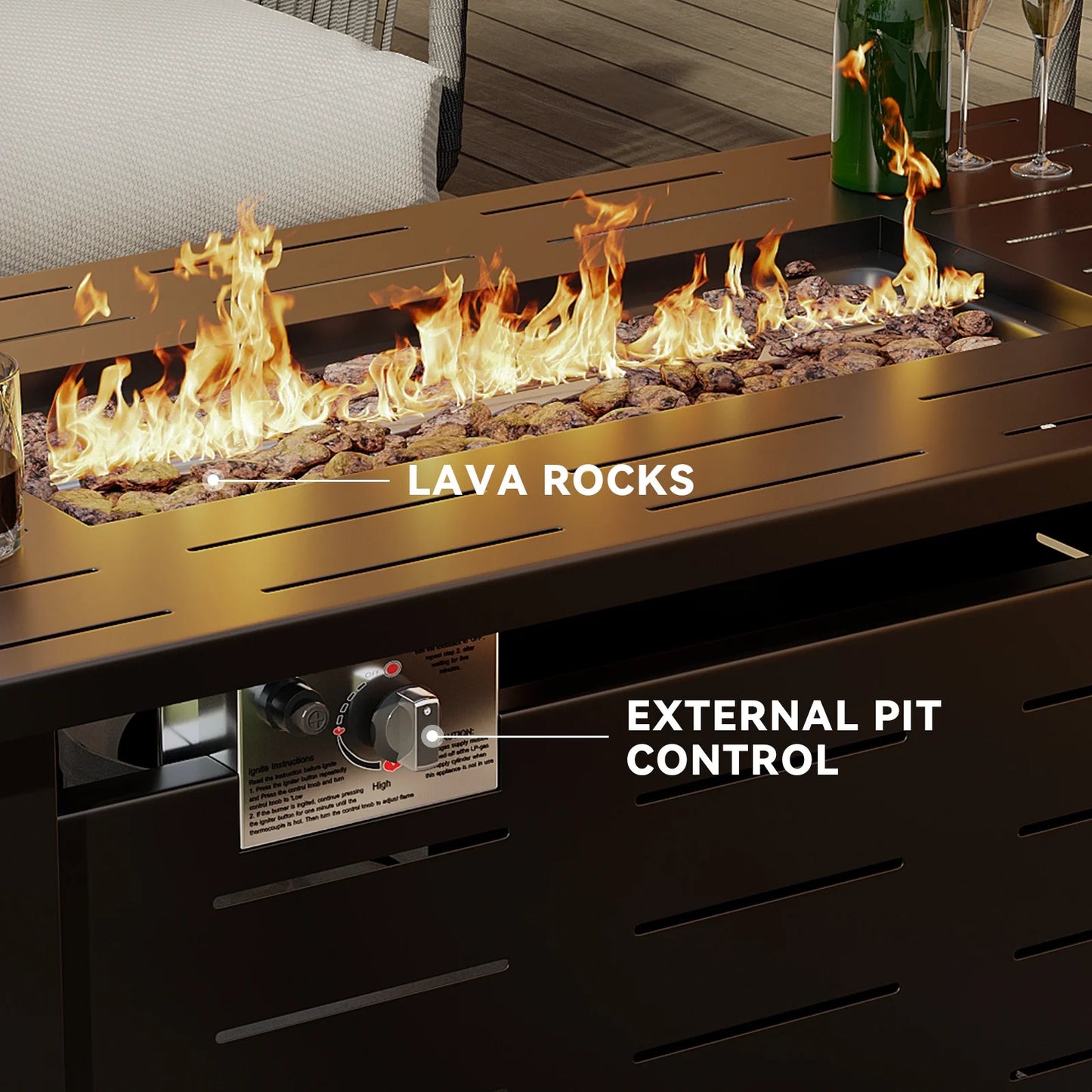 Sunmthink 44" Propane Fire Pit Table, 50,000 BTU Auto Ignition Steel Gas Fire Pit with Removable Lid & Waterproof Cover for Patio, Backyard, Black