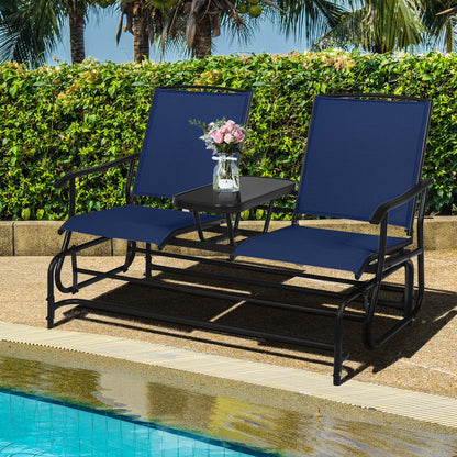 Costway 2 Person Outdoor Patio Double Glider Chair Loveseat Rocking Brown