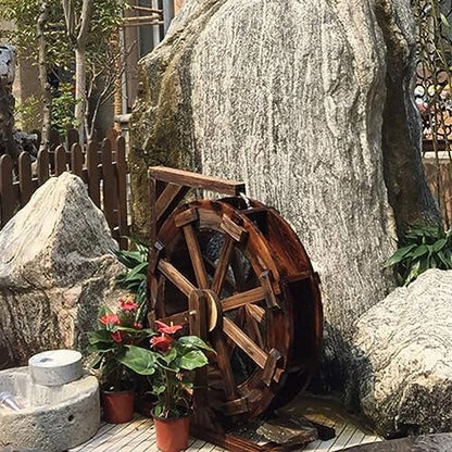 Water Wheel Fountain Outdoor Garden with Stand, Outdoor Water Fountains and Waterfalls, Wooden Water Wheel Fountain for Patio Pond Pool, Garden Decoration Water Feature, Vintage Rustic Ornamental (Co