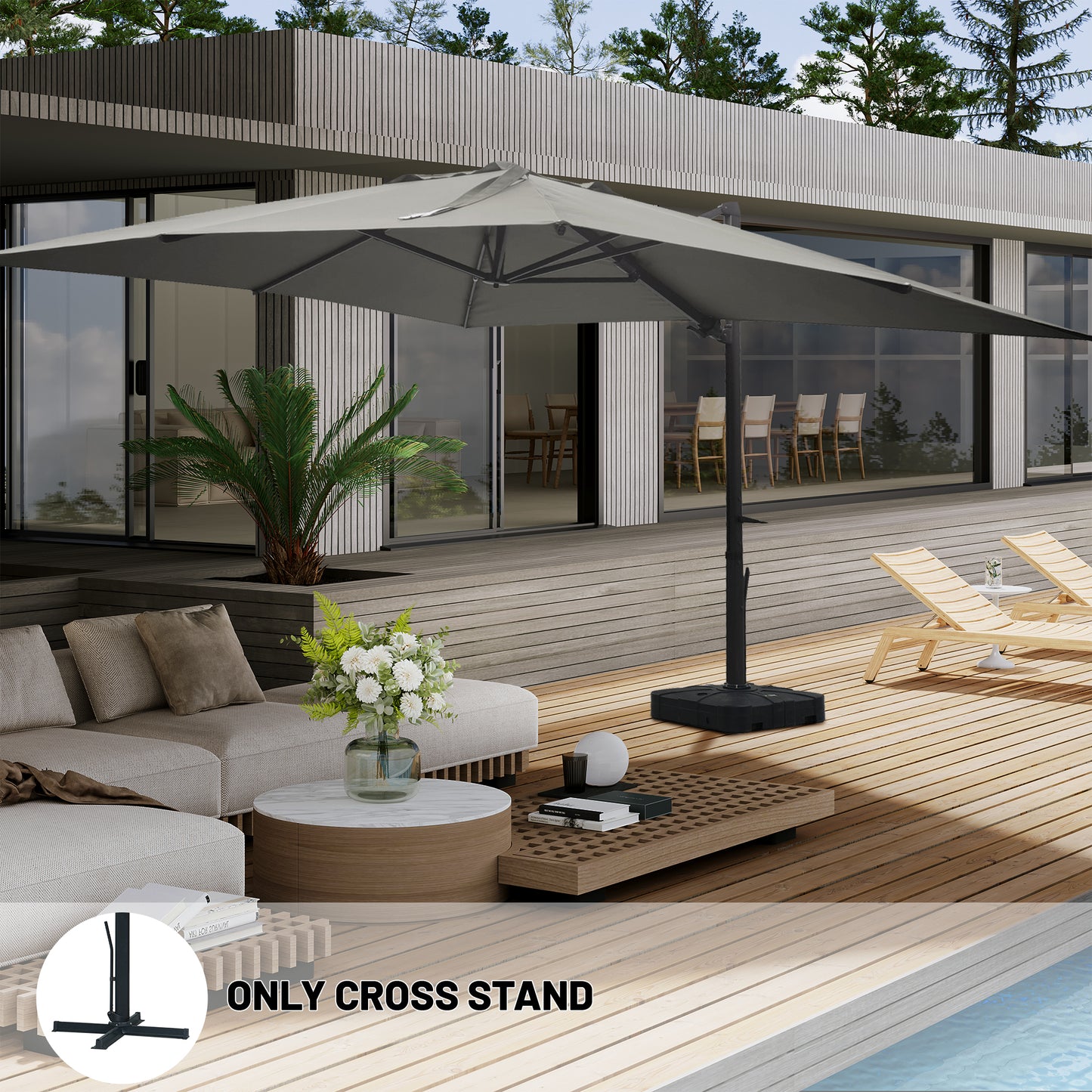 Boyel Living 10 x 13 FT Rectangle Patio Offset Umbrella Outdoor Large Cantilever Umbrella Heavy Duty Sun Umbrella, Gray(Without Base)