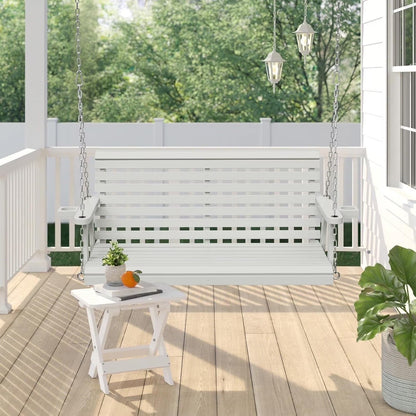 SOLAURA 2 Seat Outdoor Wooden Porch Swing with Cup Holders, Hanging Patio Swing with Hanging Chains, Swing Bench Chair for Backyard Garden Balcony, 440lbs Weight Capacity, Brown