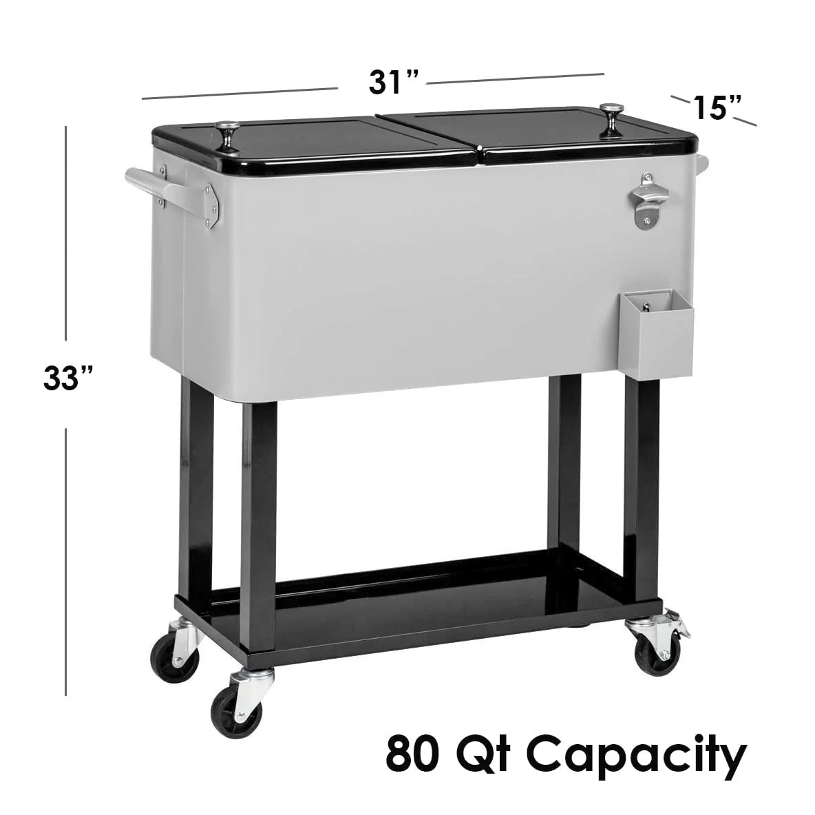 Clevr 80 Quart Quart Rolling Cooler Ice Chest Patio Outdoor Picnic Portable