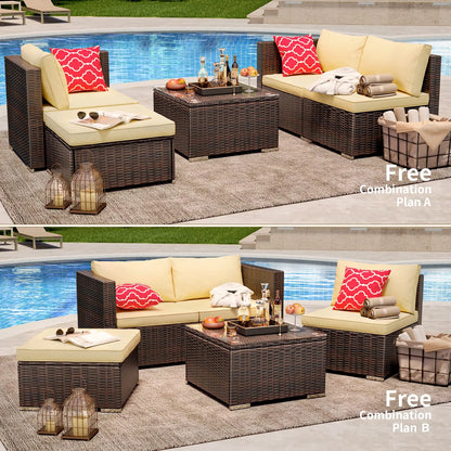 Patio Furniture Set Clearance, Lofka 5 Piece Outdoor Sectional Furniture Chair Set with Cushions and Tea Table, Gray