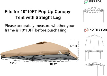 Waterproof for Exterior Garden Patio Camping Sun Shade(Top Only) (Khaki 10x10 Pop Up Canopy Replacement Top Cover with Air Vent for Straight Leg Canopy Tent, 1) | Large Capacity