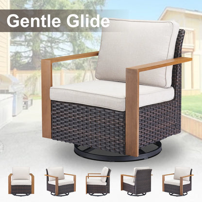 POCASSY 5PCS Patio Furniture Set with Sofa, Swivel Chair and Ottoman, All Weather Wicker Conversation Set Outdoor Seating Group for Pool, Backyard, Garden, Brown Wicker Beige Cushion