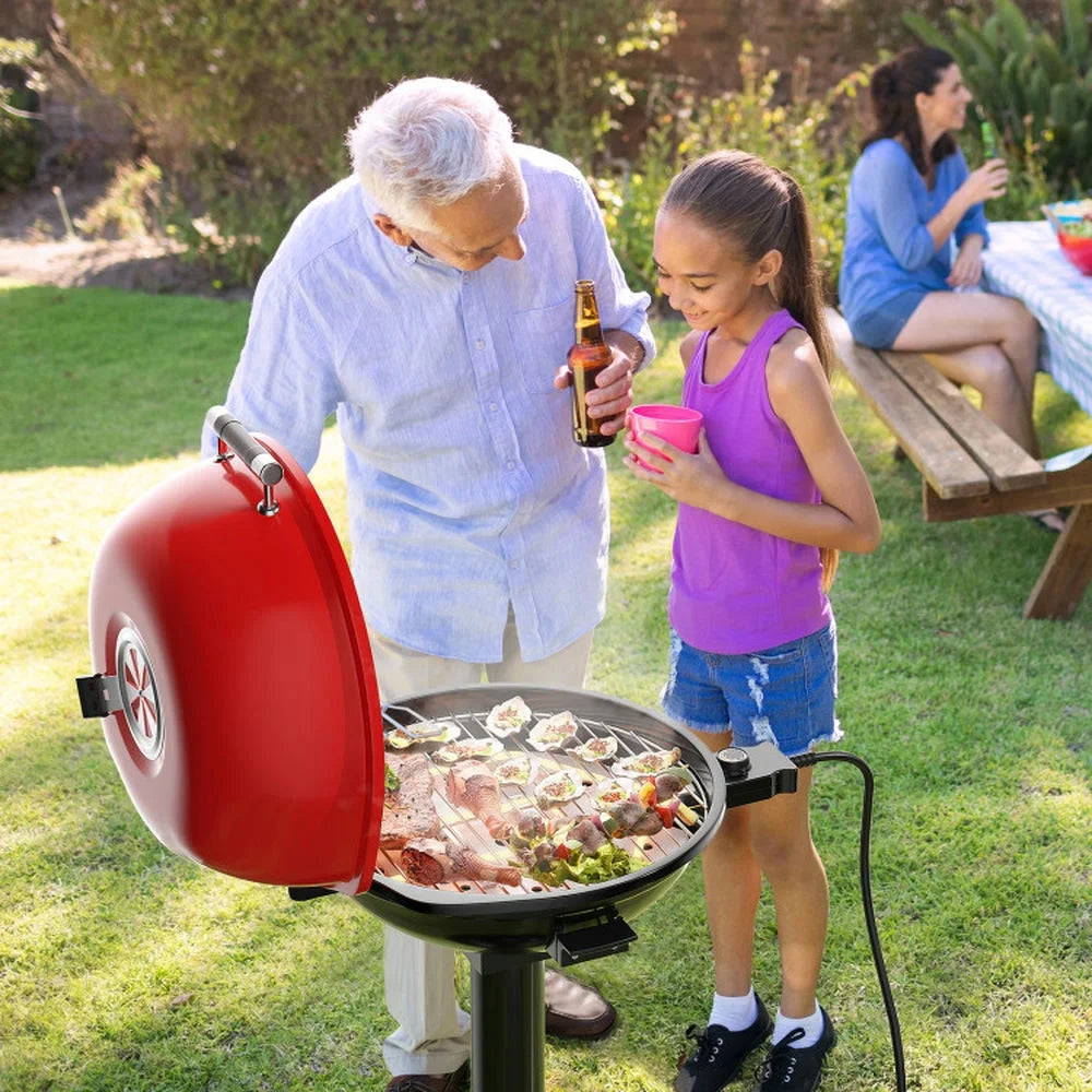 Aimee Lii 1600W Portable Electric BBQ Grill with Removable Non-Stick Rack, BBQ Grill for Outdoor Cooking Kitchen, Garden and Patio Backyard Barbecue-Black & Red