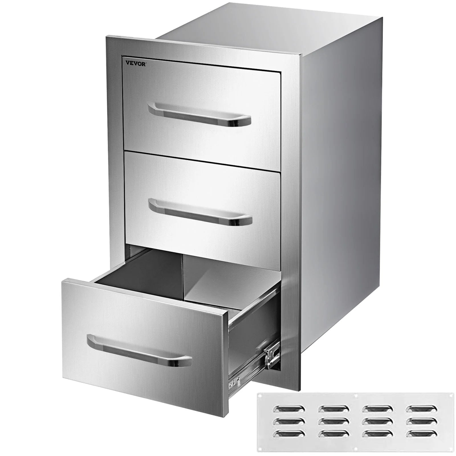 Outdoor Kitchen Drawers 16" W x 21.5" H x 18" D, Flush Mount Triple Access BBQ Drawers with Stainless Steel Handle, BBQ Island Drawers for Outdoor Kitchens or BBQ Island Patio Grill Station