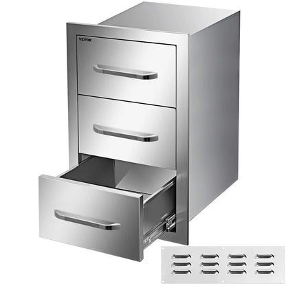 Outdoor Kitchen Drawers 16" W x 21.5" H x 18" D, Flush Mount Triple Access BBQ Drawers with Stainless Steel Handle, BBQ Island Drawers for Outdoor Kitchens or BBQ Island Patio Grill Station
