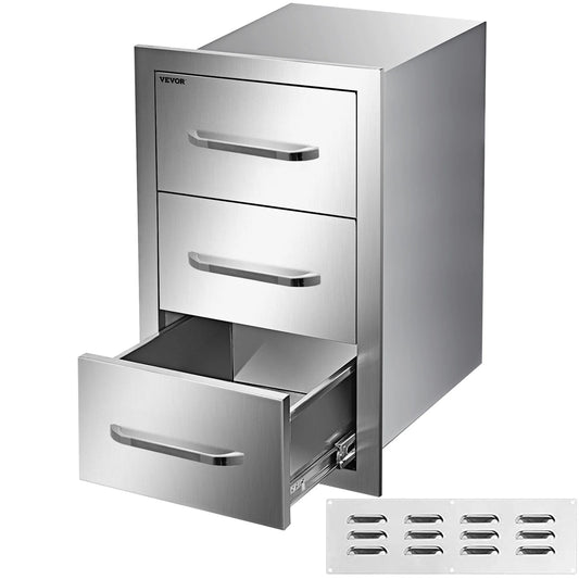 Outdoor Kitchen Drawers 16" W x 21.5" H x 18" D, Flush Mount Triple Access BBQ Drawers with Stainless Steel Handle, BBQ Island Drawers for Outdoor Kitchens or BBQ Island Patio Grill Station
