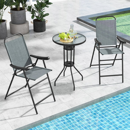 Costway 2 PCS Patio Bar Chair Folding Bar Height Metal Frame with Footrest Garden Blue