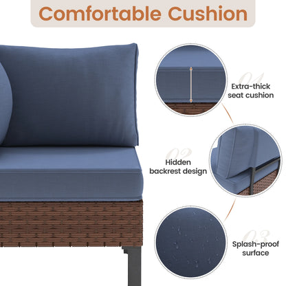 Poteban 5-piece Rattan Outdoor Patio Sofa Set,L-Shaped Sectional Sofa Couch with Coffee Table for Backyard,Lawn,Garden,Navy Blue
