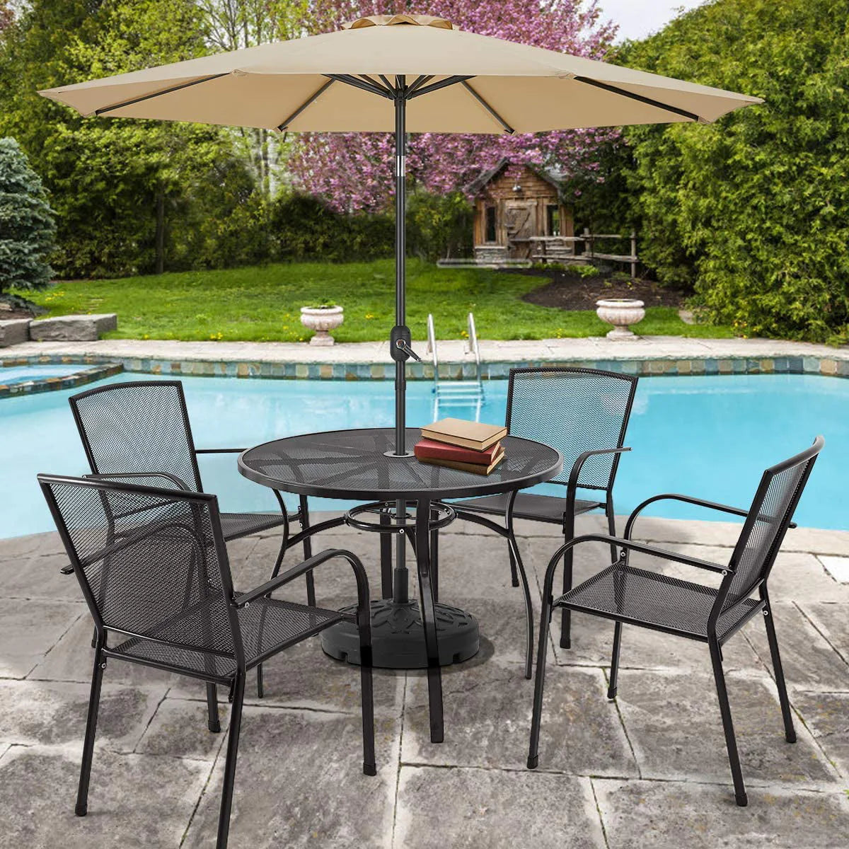 AECOJOY 5-Piece Patio Metal Dining Set with Round Table Dark Gray 4-Persons