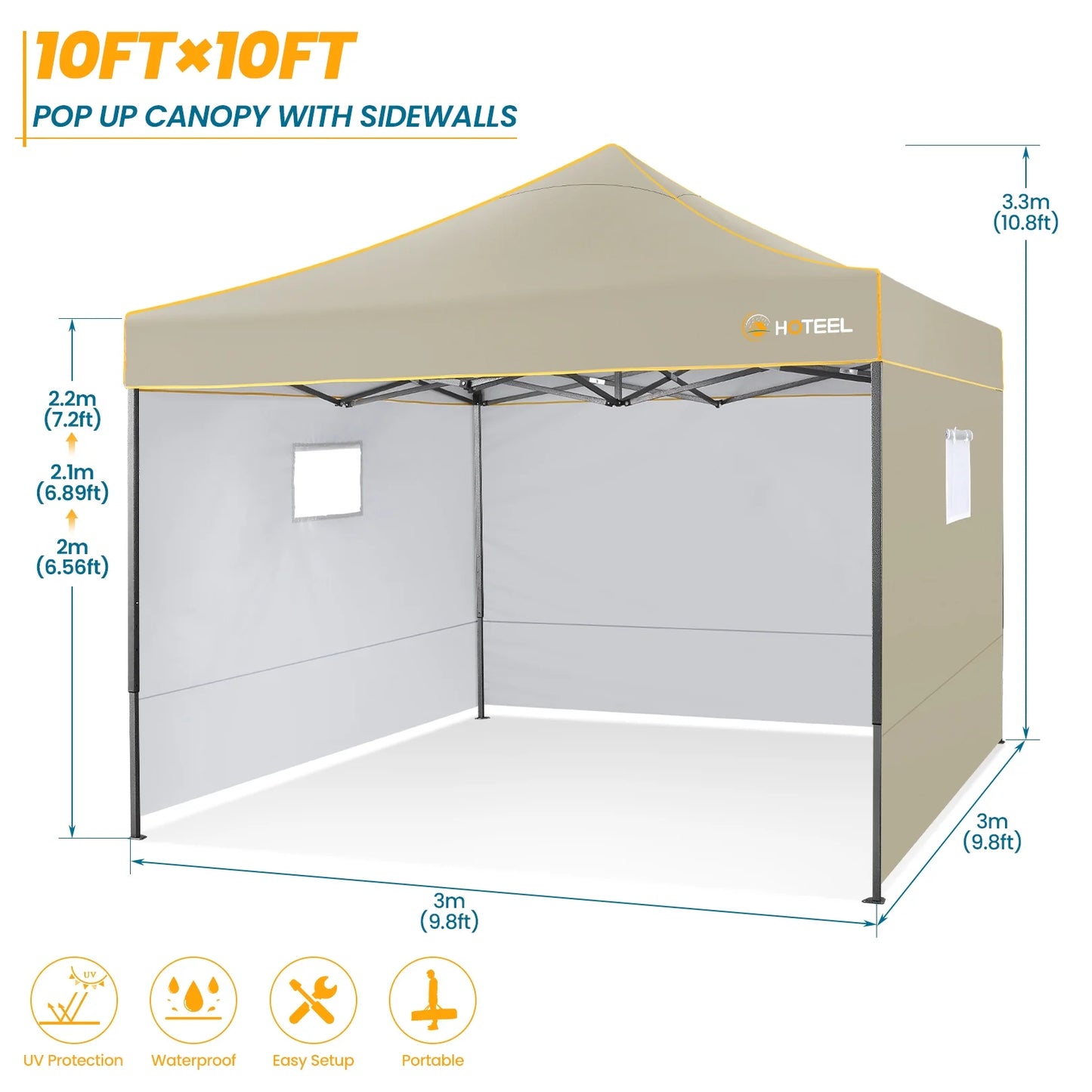 SANOPY 10'x10' Pop up Canopy Tent Anti-UV Waterproof Outdoor Gazebo Instant Party Wedding Backyard Canopy Tent Shade Shelter for Backyard, Patio, Parties,Khaki