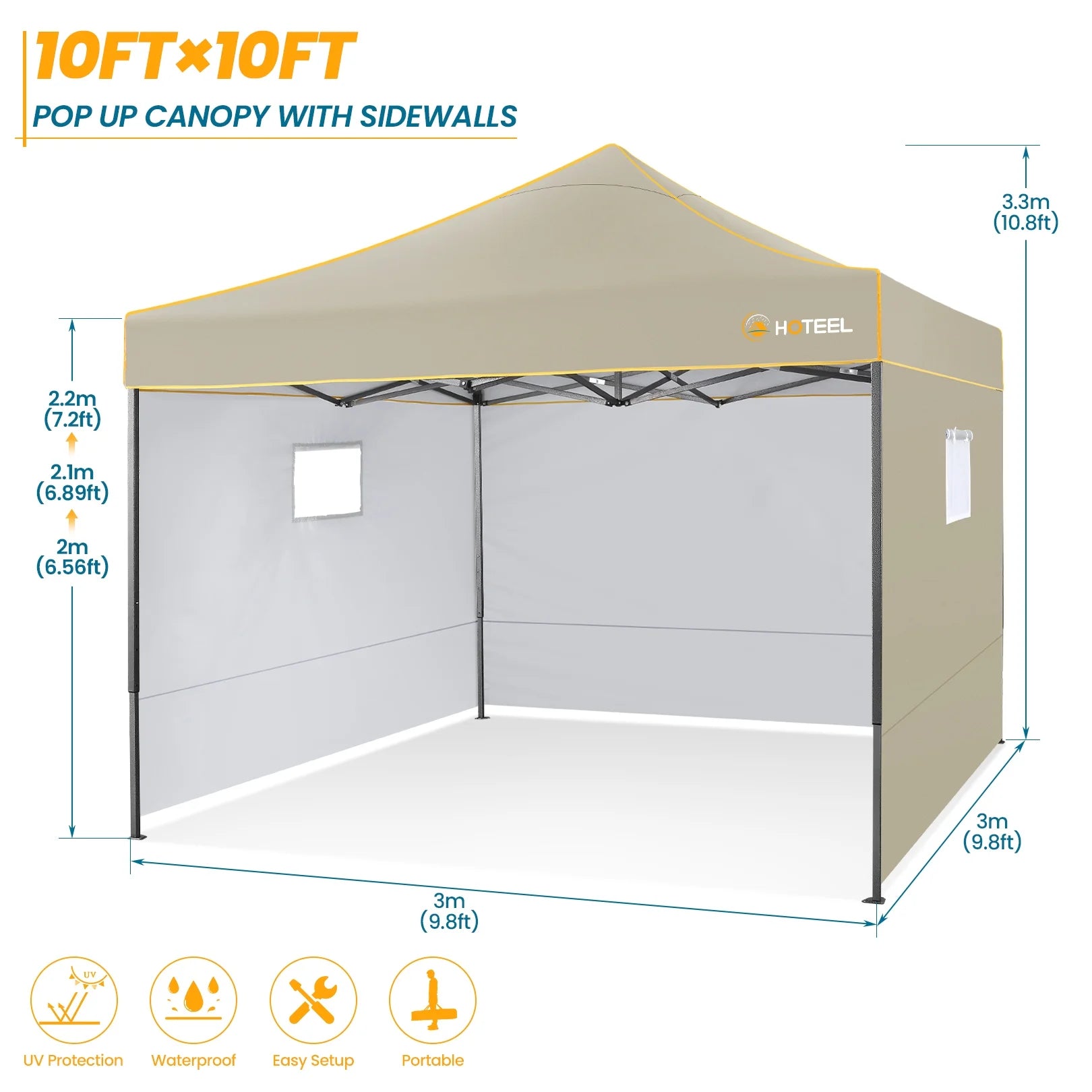 SANOPY 10'x10' Pop up Canopy Tent Anti-UV Waterproof Outdoor Gazebo Instant Party Wedding Backyard Canopy Tent Shade Shelter for Backyard, Patio, Parties,Khaki
