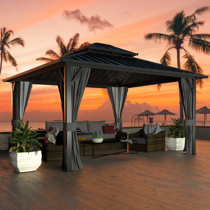 VEIKOUS 12'x10' Hardtop Gazebo, Outdoor Aluminum Gazebo Pergola w/Nettings and Curtains for Patio, Yard, Black