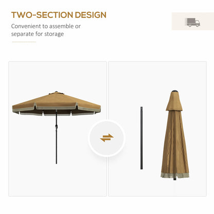 DUOSONG Outsunny 9Ft Patio Umbrella With Push Button Tilt And Crank, Ruffled Outdoor Market Table Umbrella With Tassles And 8 Ribs, For Garden, Deck, Pool, Tan Tan Polyester Garden & Outdoor Canopies