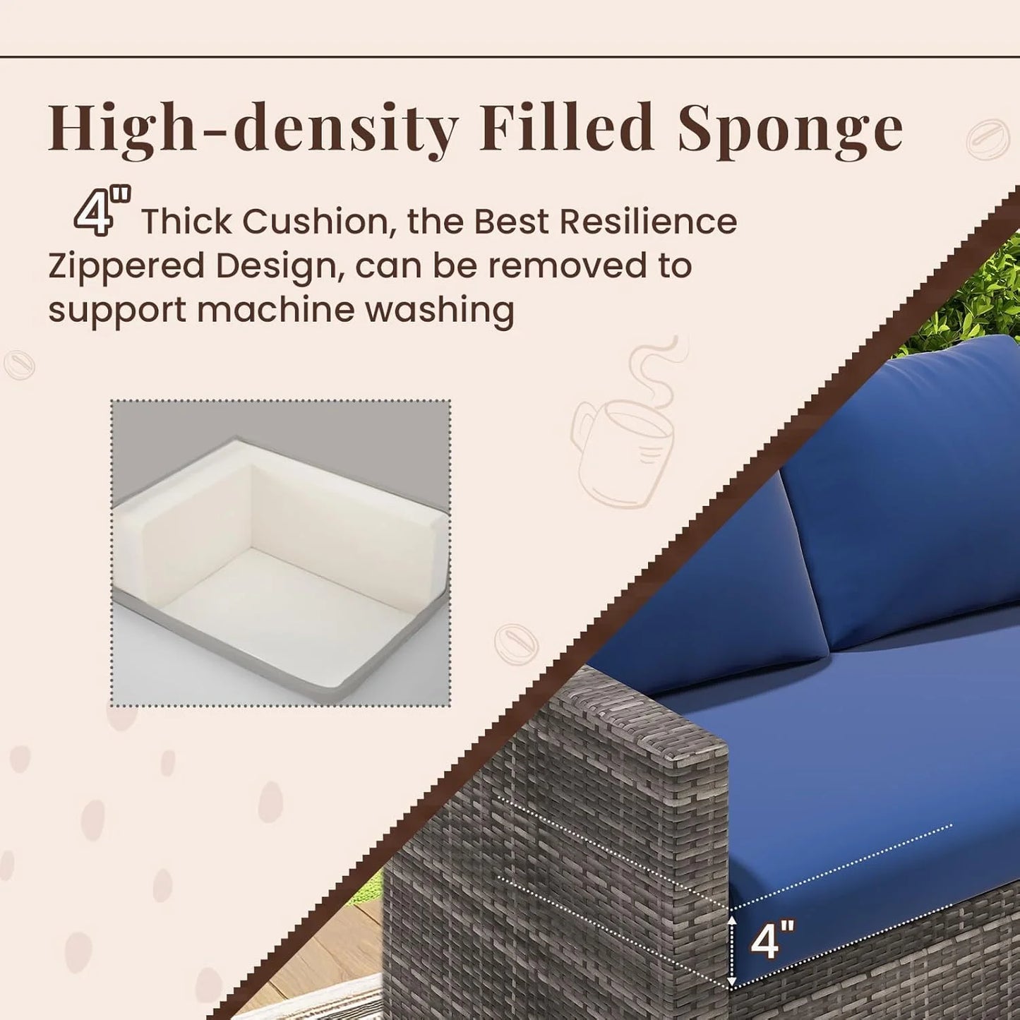 AECOJOY 7 Piece Patio Furniture Set PE Rattan Outdoor Dining Set Sectional Sofa Couch with Table Patio Conversation Set in Dark Blue