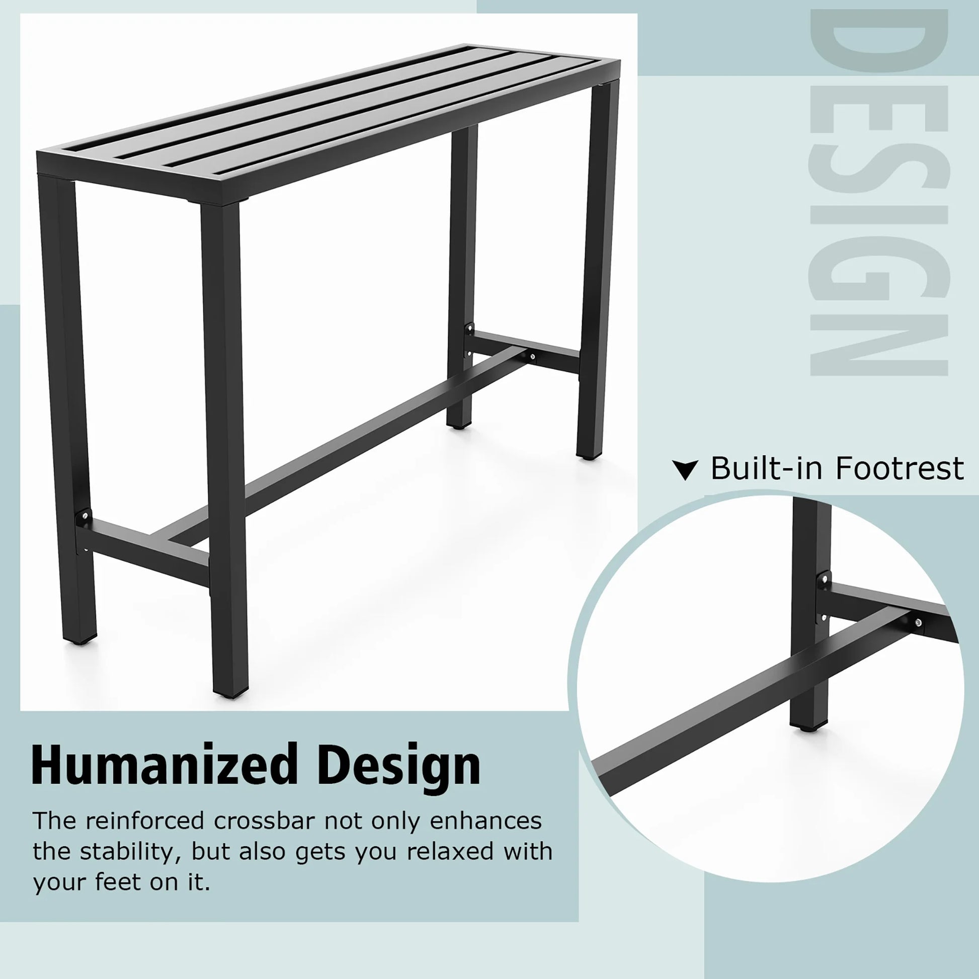 Costway Outdoor Metal Bar Table 55'' Patio Rectangular Counter Height Dining Table Black