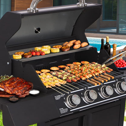 Haverchair 4-Burner Gas BBQ Grill, Cast Iron Barbecue Gas Grill with Side Burner and Bottle Opener for Outdoor Patio Garden Picnic Backyard Cooking, 50,000BTU Black