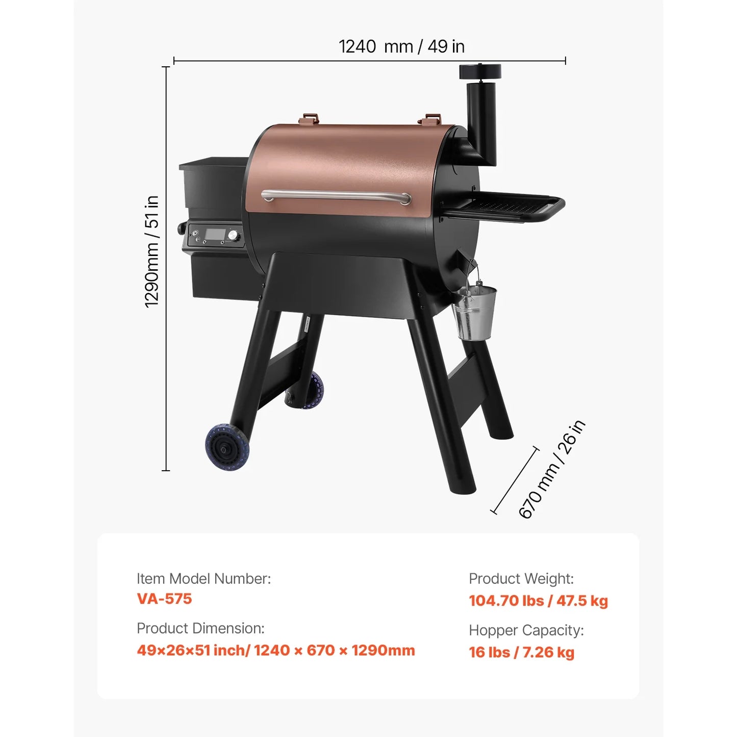 KFFKFF 575 sq in Wood Fired Pellet Grill and Smoker, BBQ Grills LCD Screen Controller for Outdoor Cooking, Patio and Backyard, Bronze Black