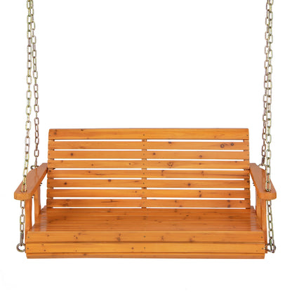 Costway Porch Swing Wood Outdoor Patio Hanging Bench Chair for Garden Backyard orange