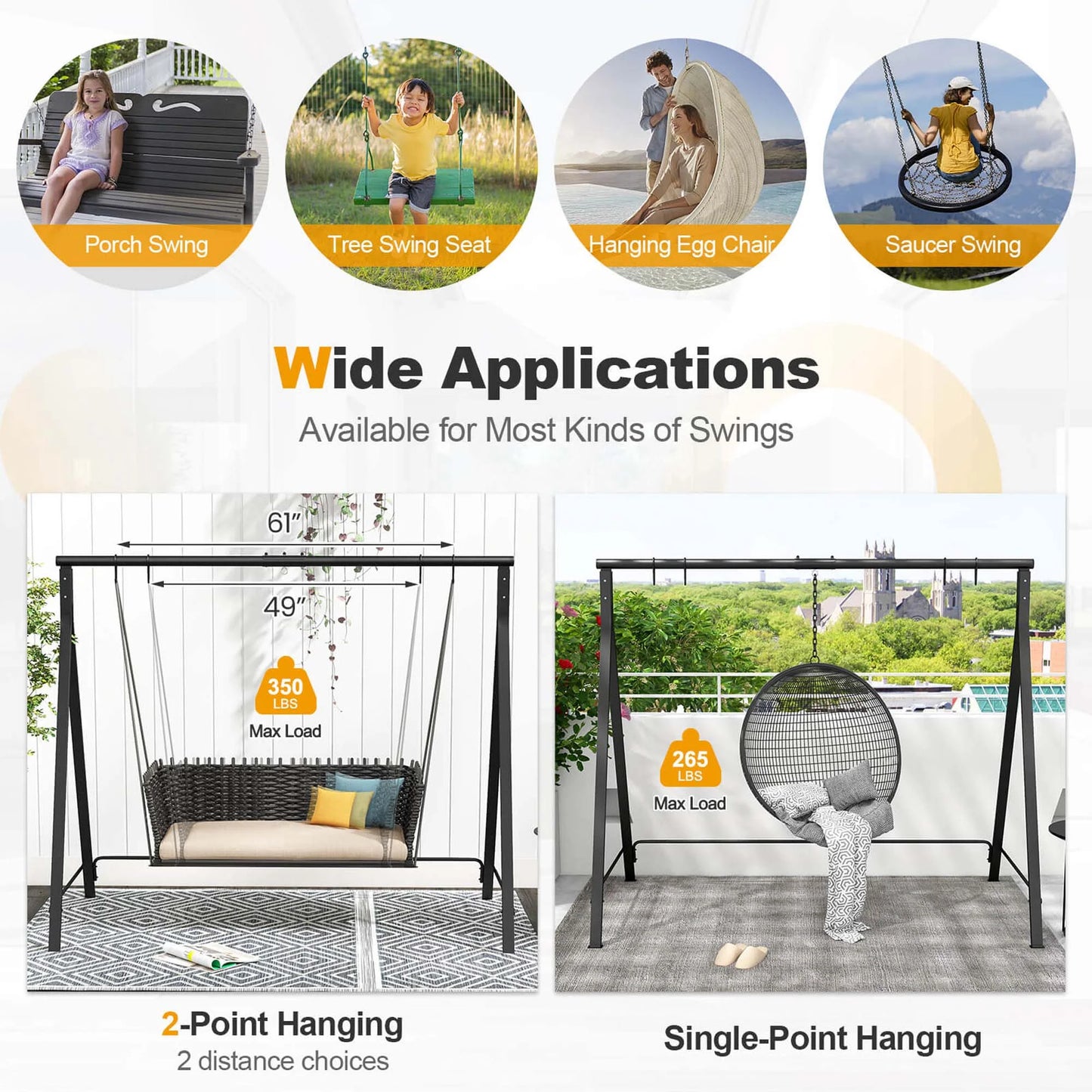 Costway Outdoor Porch Swing Frame Patio Metal Swing Stand with A-Shaped Structure