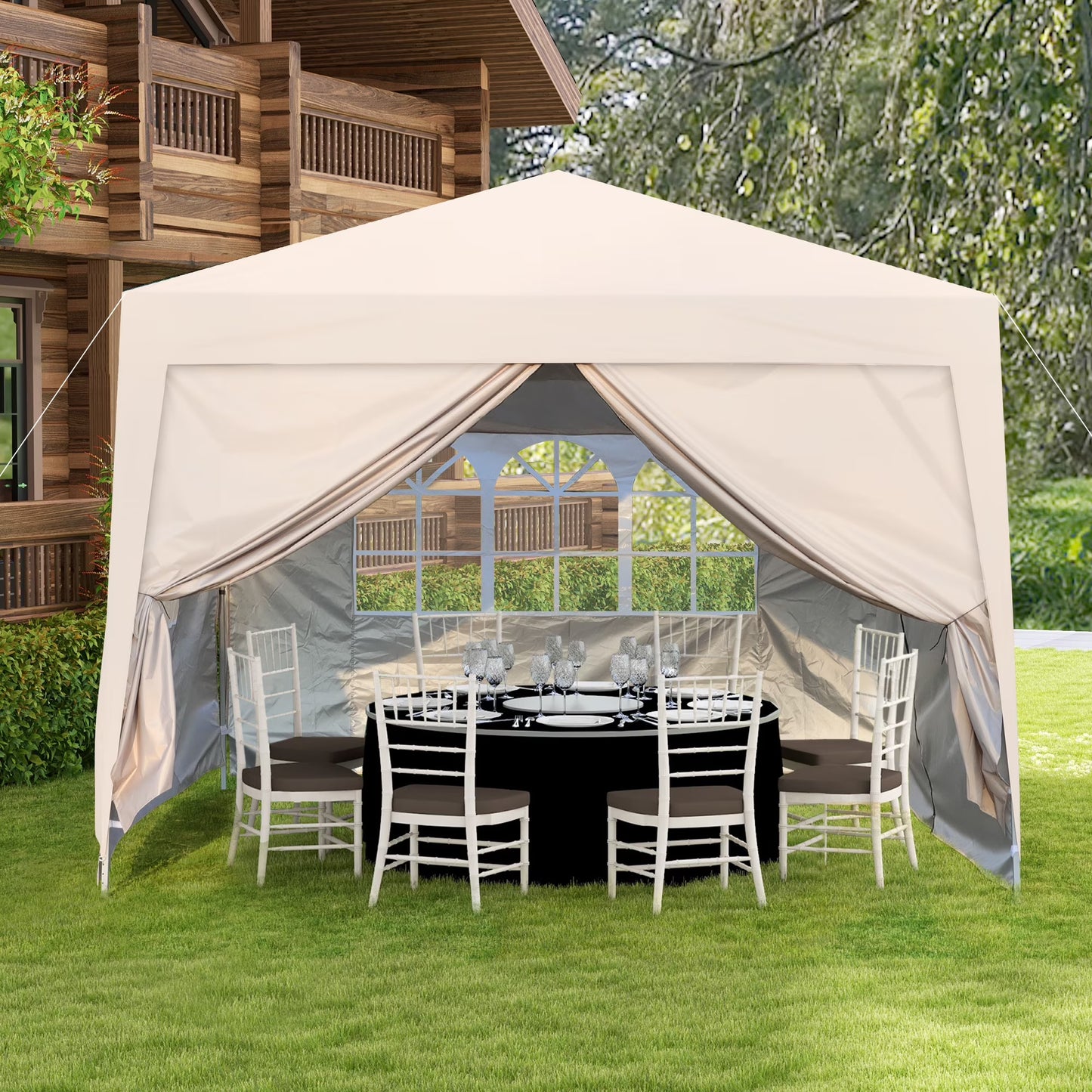 IVV 10x10FT Pop Up Canopy Tent, Outdoor Instant Slant Legs Gazebo Shelter with Carrying Bag, Portable for Patio Deck Garden and Beach - Blue