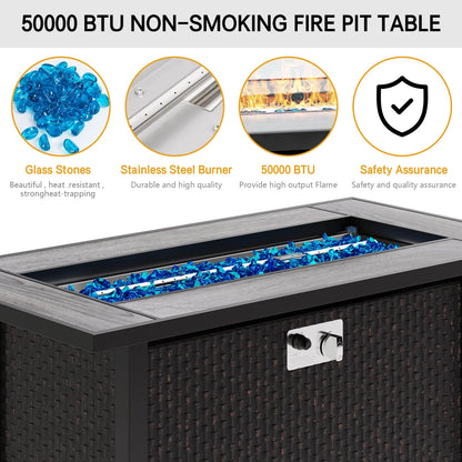 Sobaniilo Fire Pit 45in Propane Fire Pit with Rain Cover and Lava Rock, Outdoor Firepit Table 50000 BTU 3-in-1 Fire Table for Patio/Yard/Balcony, Rectangular, Black