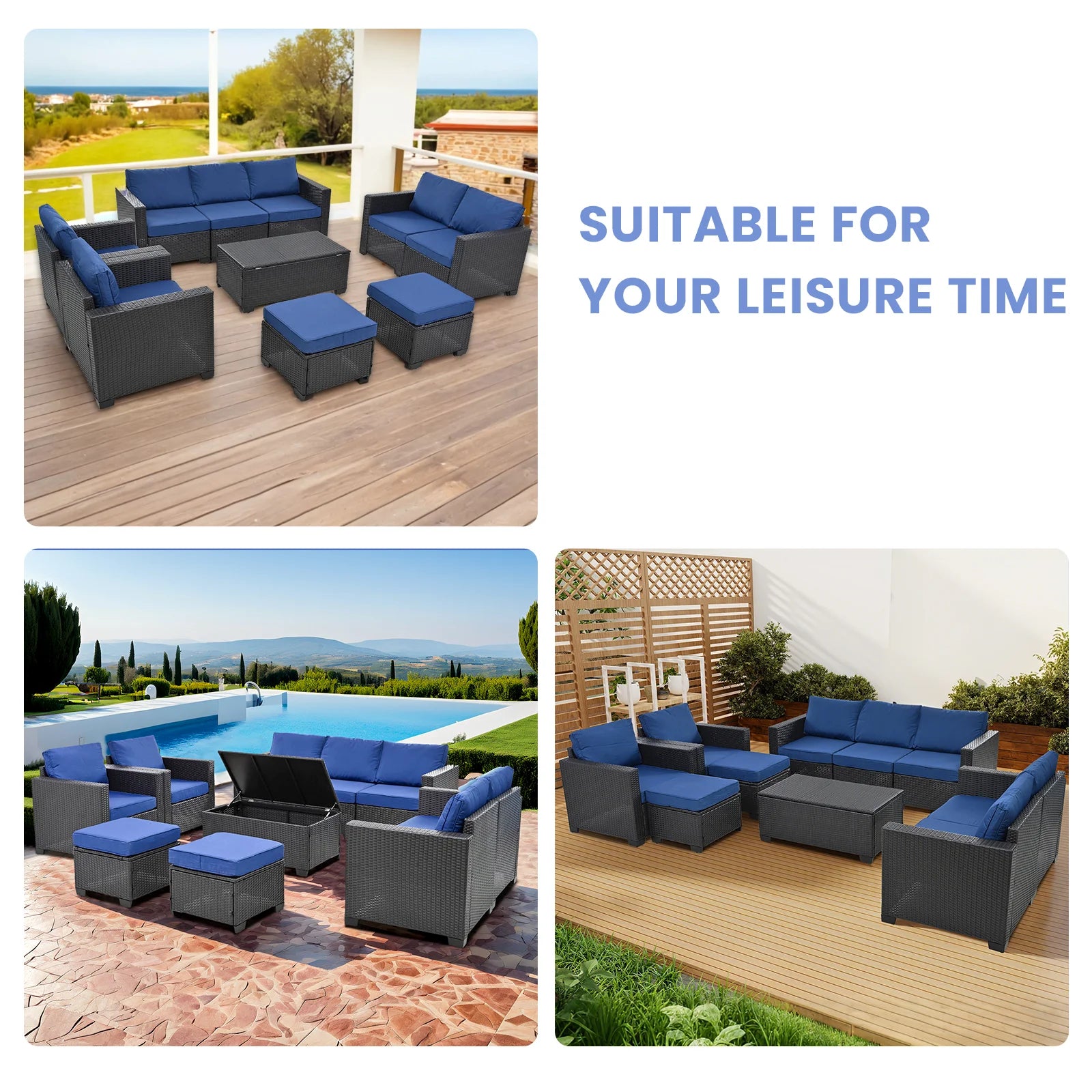 10 Pieces Patio Furniture Sets Outdoor,Manual Weaving Wicker Rattan Sectional Sofa Patio Conversation Sets with Cushions & Coffee Table with Hidden Storage for Outside, Balcony, Porch