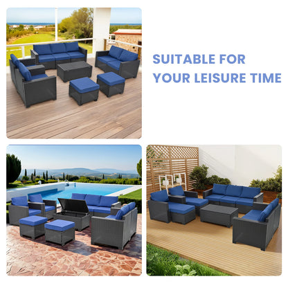10 Pieces Patio Furniture Sets Outdoor,Manual Weaving Wicker Rattan Sectional Sofa Patio Conversation Sets with Cushions & Coffee Table with Hidden Storage for Outside, Balcony, Porch