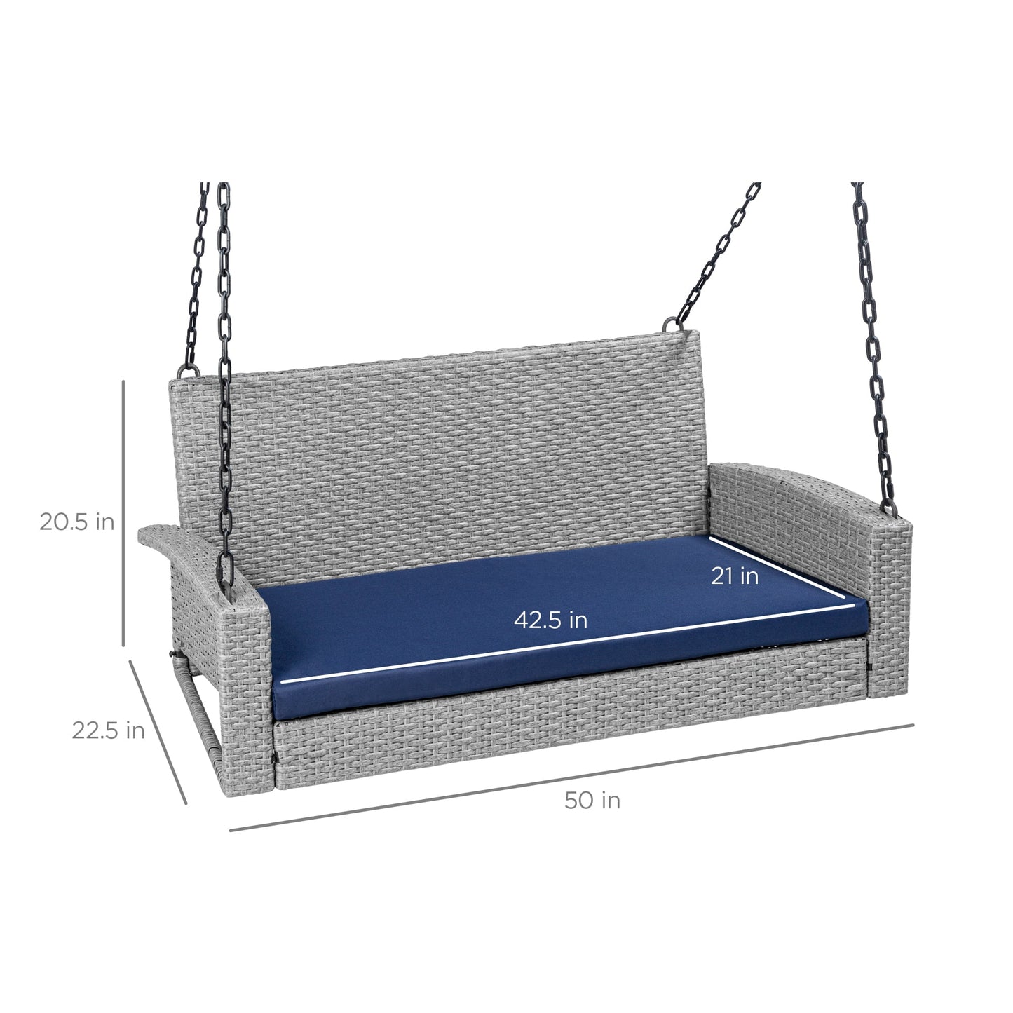 Best Choice Products Woven Wicker Hanging Porch Swing Bench for Patio, Deck w/Mounting Chains, Seat Cushion - Gray/Navy