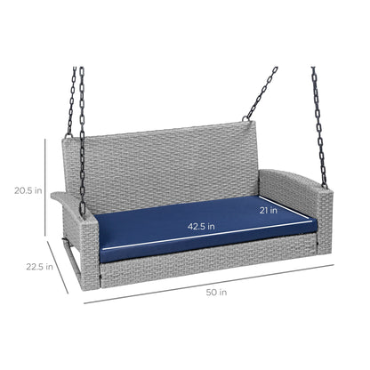 Best Choice Products Woven Wicker Hanging Porch Swing Bench for Patio, Deck w/Mounting Chains, Seat Cushion - Gray/Navy