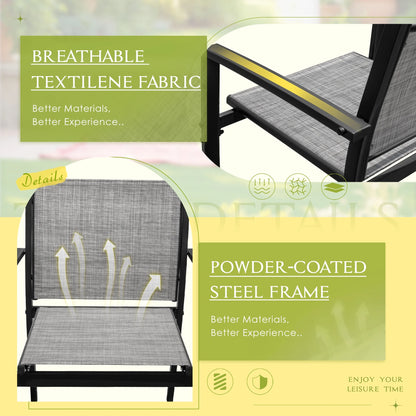 LACOO 4 Pieces Outdoor Furniture Set Patio Textilene Steel Conversation Set with Loveseat Tea Table for Lawn and Balcony, Black
