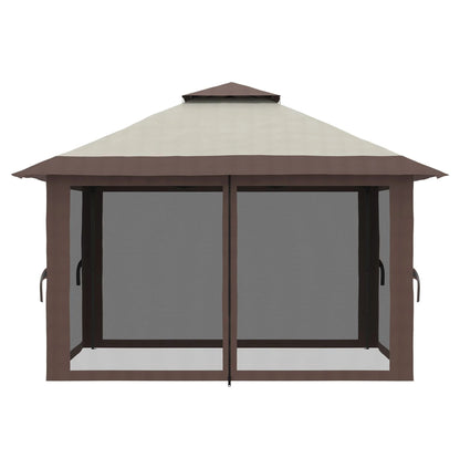 Pop Up Gazebo 13x13ft - Beige Patio Canopy Tent with Mesh Walls