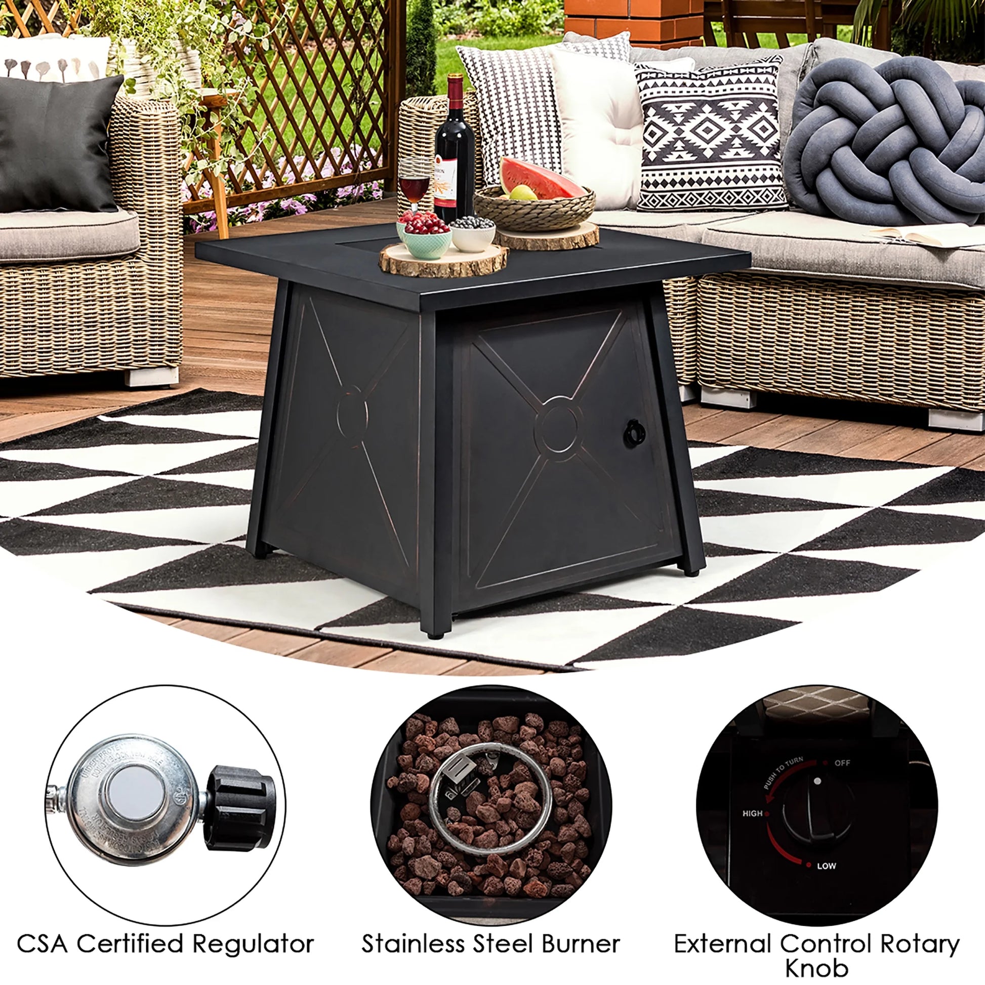 Costway 9PCS Patio Rattan Furniture Set Fire Pit Space-saving W/Cover Red Cushion cover