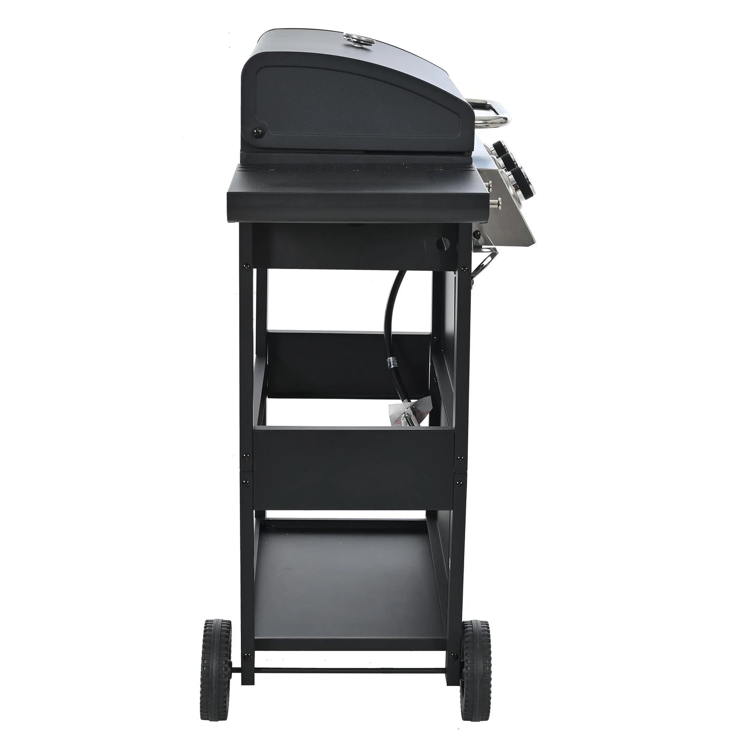 3 Burners BBQ Propane Gas Grill Side Burner & Thermometer, Stainless Steel 25,650 BTU Output Stainless Steel Grill for Patio Garden Barbecue Two Shelves (3-Burners Grill)