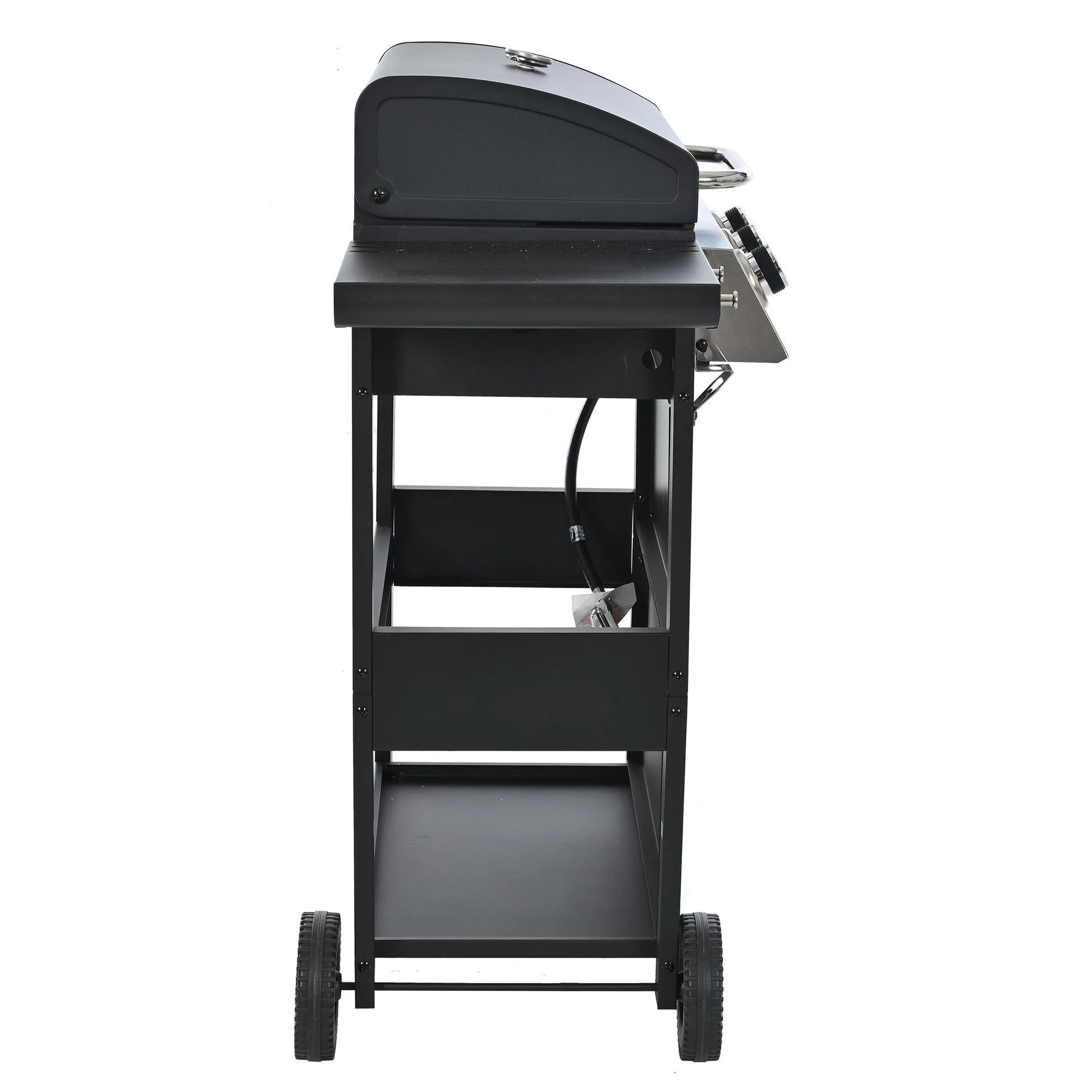 3 Burners BBQ Propane Gas Grill Side Burner & Thermometer, Stainless Steel 25,650 BTU Output Stainless Steel Grill for Patio Garden Barbecue Two Shelves (3-Burners Grill)