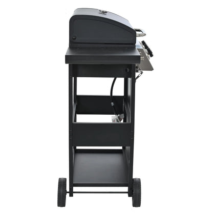 3 Burners BBQ Propane Gas Grill Side Burner & Thermometer, Stainless Steel 25,650 BTU Output Stainless Steel Grill for Patio Garden Barbecue Two Shelves (3-Burners Grill)