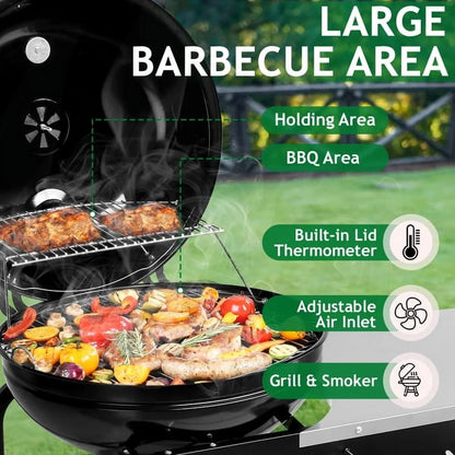 Clearance Enyopro Charcoal Grill! Portable BBQ Charcoal Grill with Porcelain-Enameled Lid and Thermometer for patio, pool, Backyard and camping