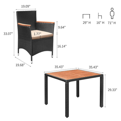 Lacoo 5pcs Outdoor Patio Dining Set,Curved Wood Armrest Chairs with Cushions
