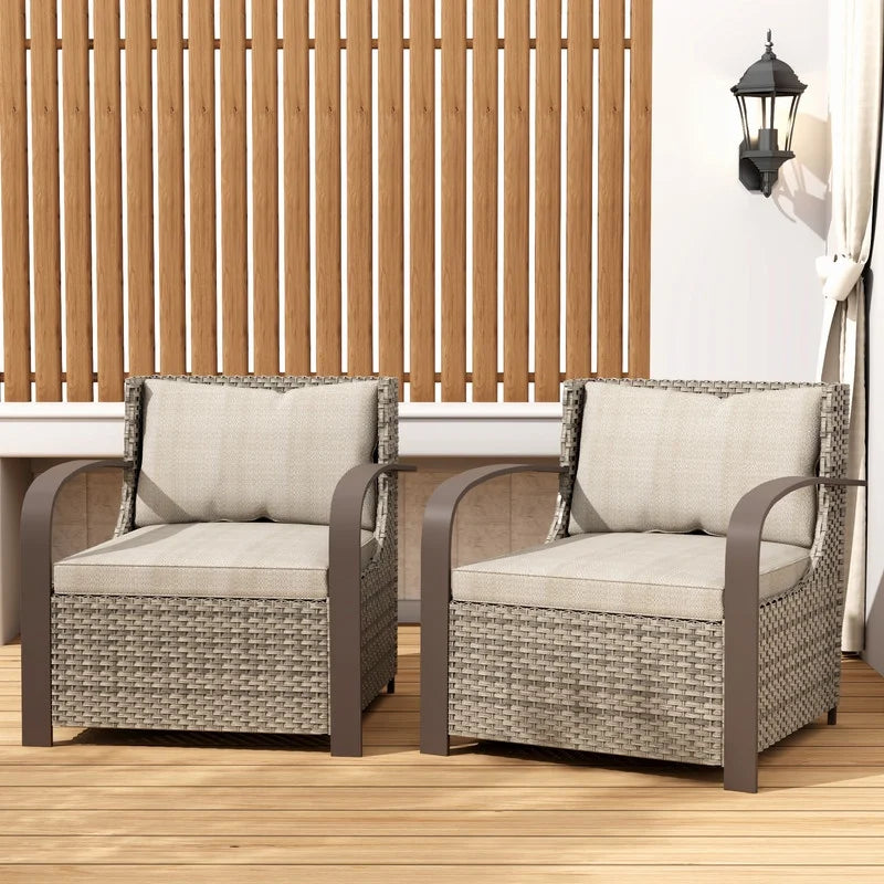 GAZEBETER 2Pcs Wicker Patio Chairs,Modern All Weather Outdoor Ratten Chairs with Seat Cushions and Thicking Back,Beige