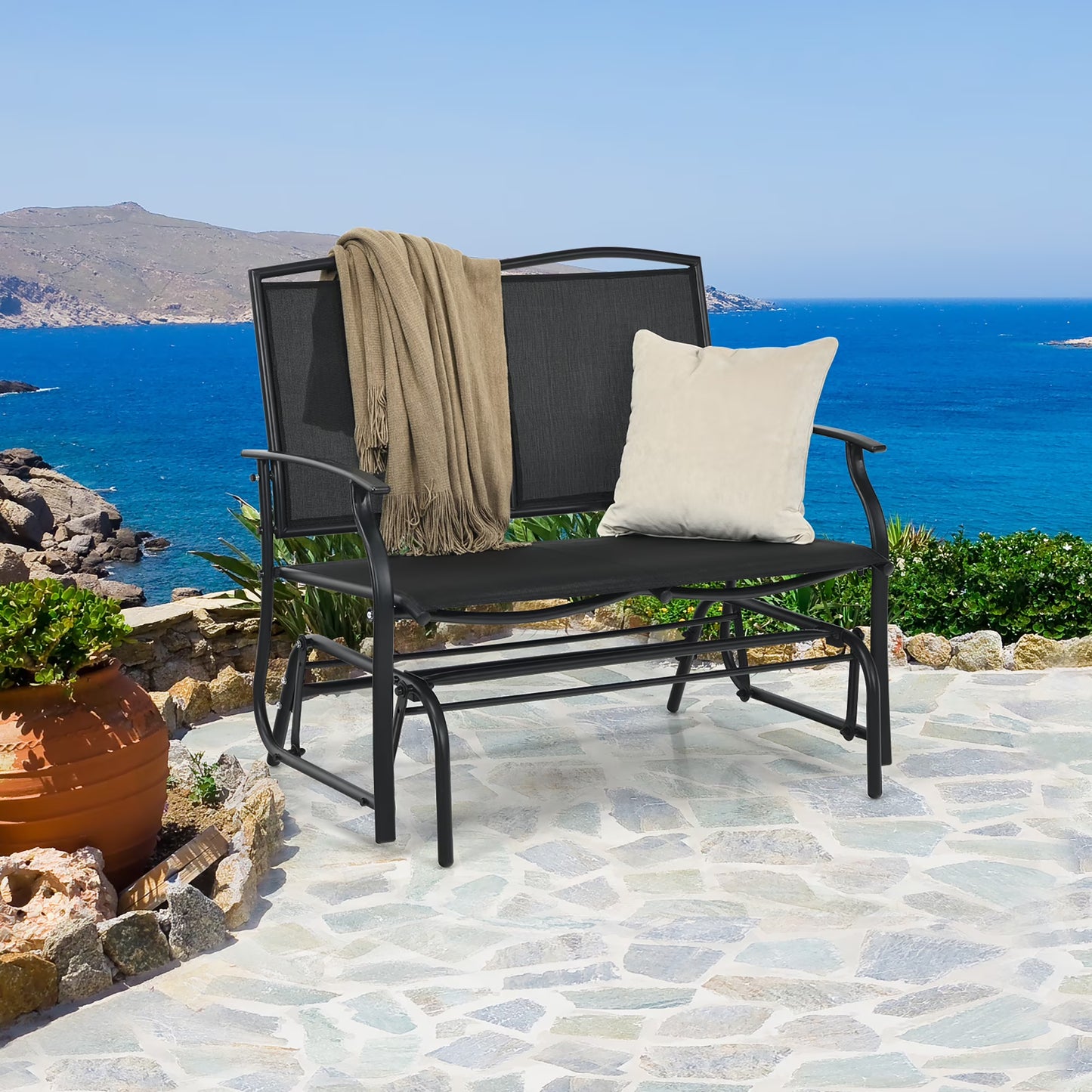 Costway Patio Glider Rocking Bench Double 2 Person Chair Loveseat Garden Black