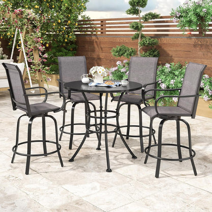 STARY Outdoor Bar Stools Set of 2, Swivel Patio Barstools with Textile Fabric,Ergonomic Comfort Bar Height Tall Outdoor Stools for Balcony,Dark Grey