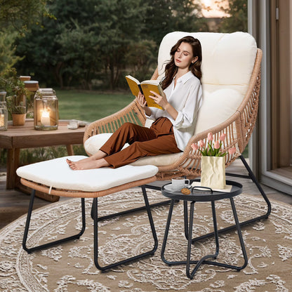 Tappio Wicker Papasan Egg Chair with Ottoman, Outdoor Patio Basket Lounge Chair Indoor Oversized Egg Lounger with Thick Cushion for Living Room Bedroom Balcony Porch, Black